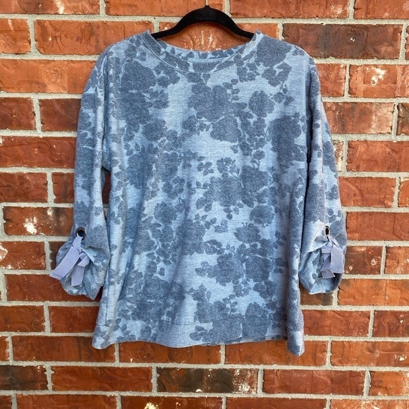 Simply Vera Wang Womens Large Gray Floral Terry Knit Sweater Tie Sleeves - Picture 10 of 10